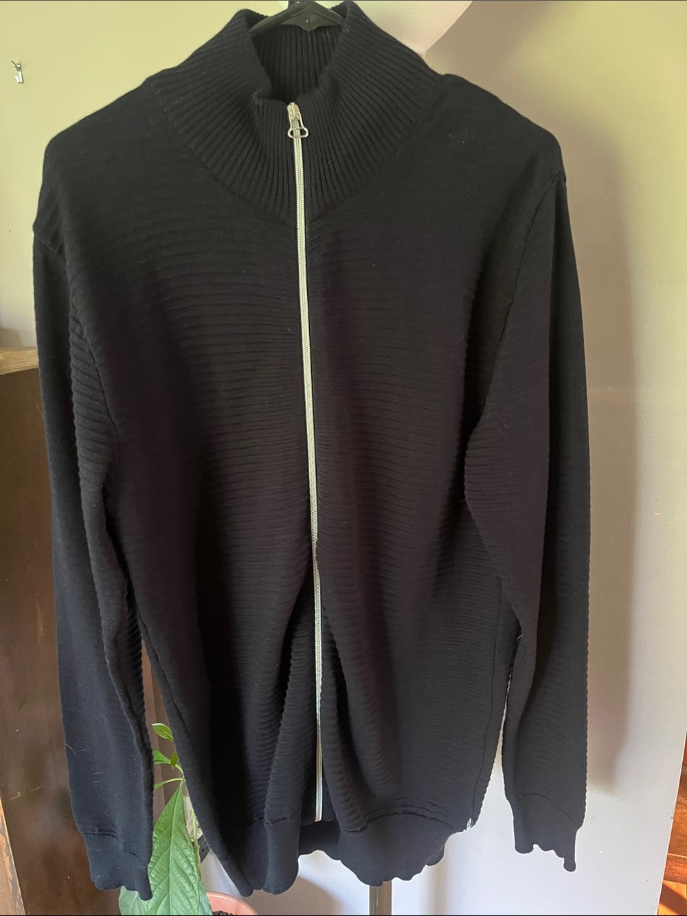 Men’s Kronstadt Casual Black Zip-Front Fine Knit Ribbed Sweater Jacket - Erik